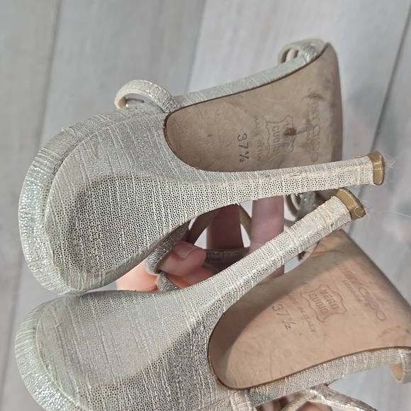 Jimmy Choo WomenElegant Strappy Heels in Shimmering Gold Sandals Shoes 37.5/7.5 - Picture 6 of 14